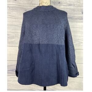 Chicos 0 Mix Foil Melanie Pullover Sweater Womens S 4 Blue Zip Back 3/4 Sleeves
